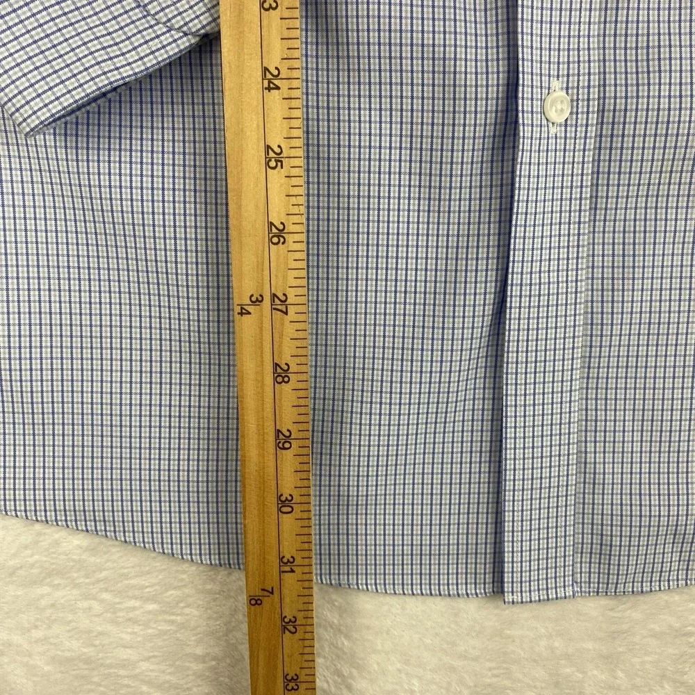 Roundtree & Yorke Gold Label Dress Shirt Mens 17-33 Blue Checks Fitted No Iron - Picture 6 of 9